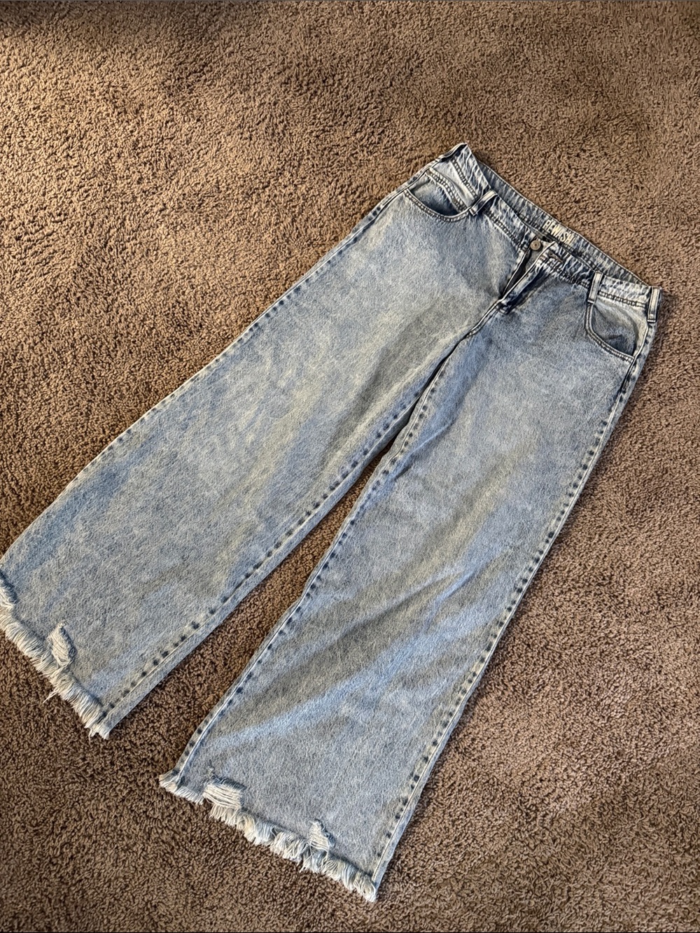 Rewash Light Blue Wide-Leg Jeans with Frayed Hem
